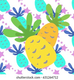 Modern Summer Pattern with Pineapples. Cute Background with Fruits for Print.