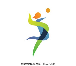 Modern Summer Sports Logo Symbol - Volley Silhouette