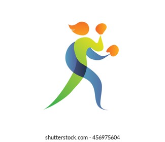 Modern Summer Sports Logo Symbol - Boxing Silhouette