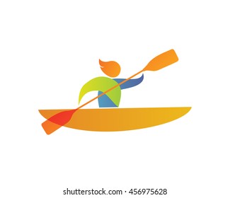 Modern Summer Sports Logo Symbol - Canoe Silhouette