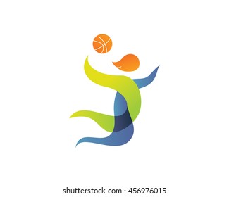 Modern Summer Sports Logo Symbol - Basketball Silhouette