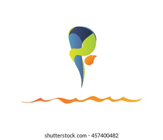 Modern Summer Sports Logo Symbol - Diving Silhouette