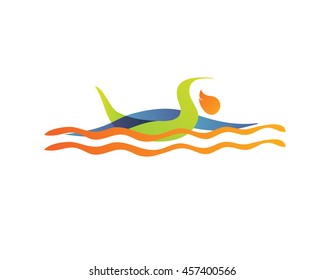 Modern Summer Sports Logo Symbol -  Swimming Silhouette