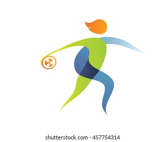 Modern Summer Sports Logo Symbol - Discus Throw Silhouette