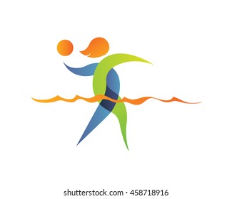 Modern Summer Sports Logo Symbol - Water Polo Athlete Silhouette