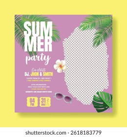 Modern summer tropical background Layout for summer Promotional social media post, banner, ad design. summer party social media flyer or poster with editable text