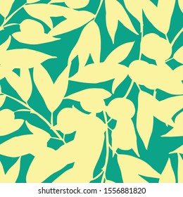 Modern summer tropical leaves seamless pattern design. Vector hand-drawn leaves seamless pattern. Abstract trendy floral background. Pattern for wrapping paper or fabric.