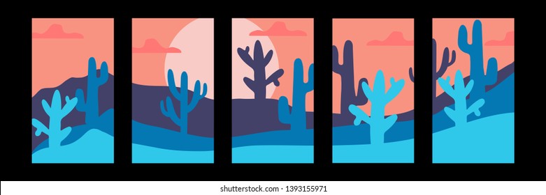 Modern summer vertical abstract backround templates with cactus in vivid colors