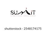 Modern Summit Logo Design with Tech Lines Mountains and Flag