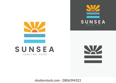 Modern Sun Sea Square Logo Template