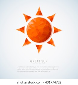 Modern sun of triangles background pattern. Label design template. Vector  illustration.