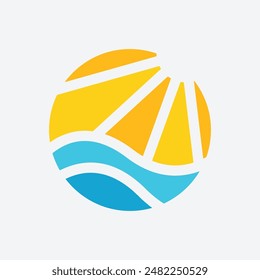 Vector moderno del icono del logotipo del sol con la onda