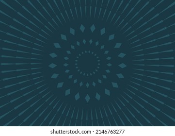 Modern sunburst abstract background, in blue color, simple geometric shapes. Radial seed lines in circle form. Circular design element.