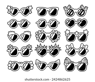 Modern sunglasses element vector outline sketch illustration set
