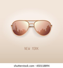 Modern Sunglasses with New York City reflection vector illustration