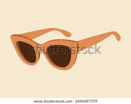 Modern sunglasses side view. Summertime accessory. Hand drawn vector illustration isolated on light background in flat cartoon style.