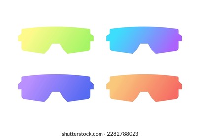 Modern sunglasses for snowboarding with gradient. Eyeglasses purple to protect eyes from sun with stylish lenses and plastic vector frames.