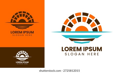 Modelo moderno do projeto do logotipo do nascer do sol na ilustração vetor minimalista elegante