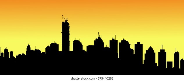 Modern Sunset City Skyline - Vector