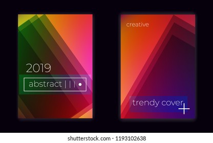 Modern sunshine bright geometric gradient mesh vector cover set. Abstract background. creative geometric shapes.  glow