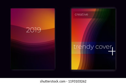 Modern sunshine bright gradient mesh vector cover set. Abstract background. creative geometric vawes  wallpaper.  glow