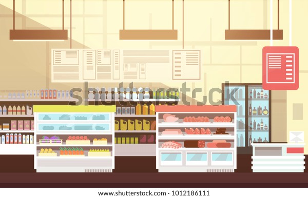 Modern Super Market Empty Interior Flat Stock Vector Royalty Free