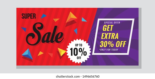 Modern Super Sale Banner for Business flyer, card,  template. Vector Background.