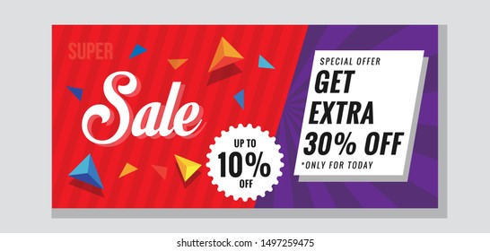 Modern Super Sale Banner for Business flyer, card,  template. Vector Background.