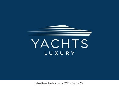 Modern super yacht vector logo design. Luxury yacht club logo line icon