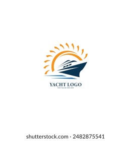 Modern super yacht vector logo design. Luxury yacht club logo line icon