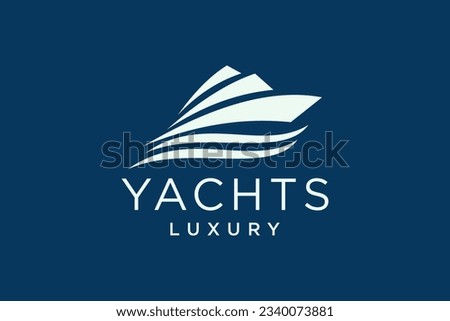 Modern super yacht vector logo design. Luxury yacht club logo line icon