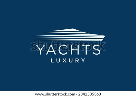 Modern super yacht vector logo design. Luxury yacht club logo line icon
