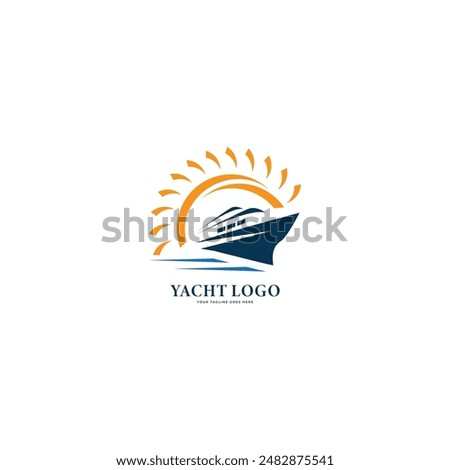 Modern super yacht vector logo design. Luxury yacht club logo line icon