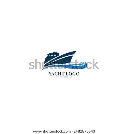 Modern super yacht vector logo design. Luxury yacht club logo line icon