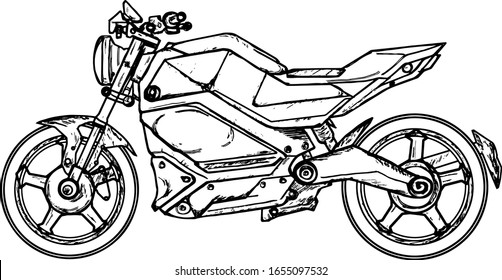 A modern super-bike motorcycle. Hand drawn vector illustration.