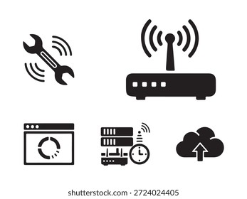 Conceitos modernos de suporte de TI que mostram a manutenção da infraestrutura do servidor conectividade processamento de dados e funcionalidades de armazenamento em nuvem elementos digitais