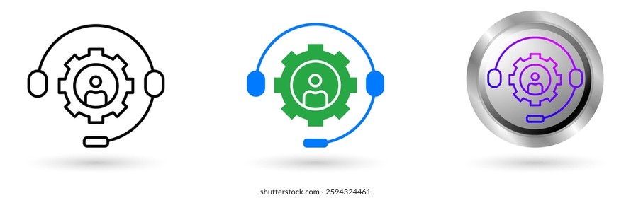 Modern Support icons present automation technology in customer service, Available in various styles, including outline, solid, and glossy effects, ideal for helpdesk software etc.