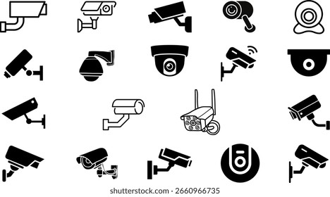 Modern surveillance camera icons for security and technology applications