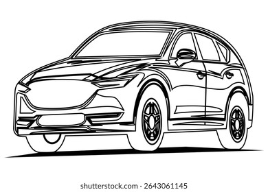 Modern SUV Car Line Vector Art