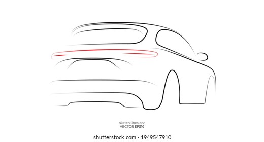 Modern SUV car sketch black line isolated on white background in side view. Vector illustration in concept technology electric car, self drive car