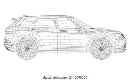 Moderno malla de coche SUV. Vista lateral del vehículo cruzado de contorno aislado sobre fondo blanco. Plantilla de coche de Vector para la marca, publicidad, colocación del logotipo. Clásico de lujo suv coche.