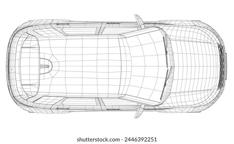 Modern SUV car wireframe. Top view of contour crossover vehicle isolated on white background. Vector car template for branding, advertisement, logo placement. Classic luxury suv car.