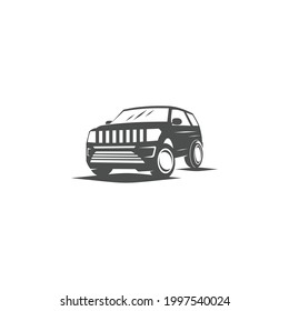 Modern suv logo template, offroader car stylized vector silhouette. 