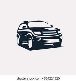modern suv logo template, offroader car stylized vector silhouette.