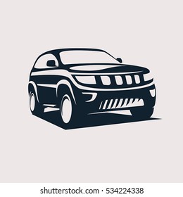 modern suv logo template, offroader car stylized vector silhouette.