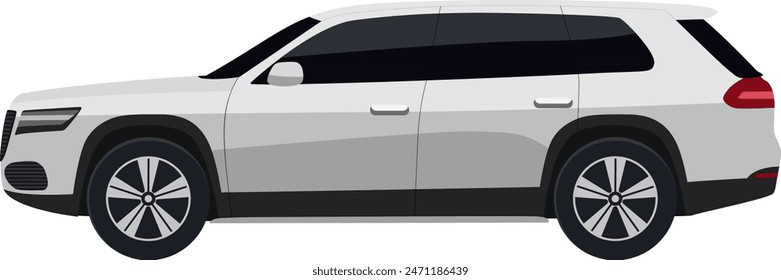 Modern SUV vehicle illustration. SUV automobile in side view. Sleek white car with dark tinted windows and black rims.