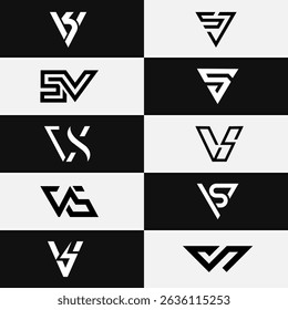 Modern SV and VS letter logo set featuring minimal typography, clean lines, and creative style for branding, business identity, or professional monogram design collection use.