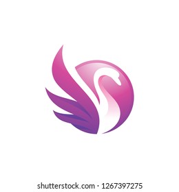 Modern Swan logo design, elegant goose, wing and circle vector icon, Negative Space, Vibrant Gradient Color 