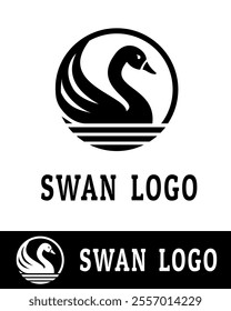 Modern swan logo design featuring a graceful bird silhouette enclosed in a circular frame isolated on white background