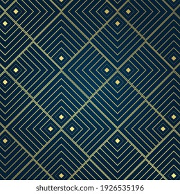 líneas de suéter moderno patrón sobre fondo azul gradiente, estilo de textura rectangular dorado, líneas de caja en patrones, vectores, ilustración.